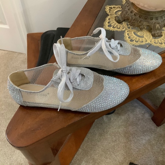 Pierre Dumas Rhinestone Silver Mesh Glitter Party Shoes Size 9 - Picture 2 of 6